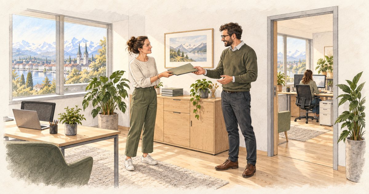 Eine Führungsperson übergibt ihrer Stellvertretung einen Ordner.