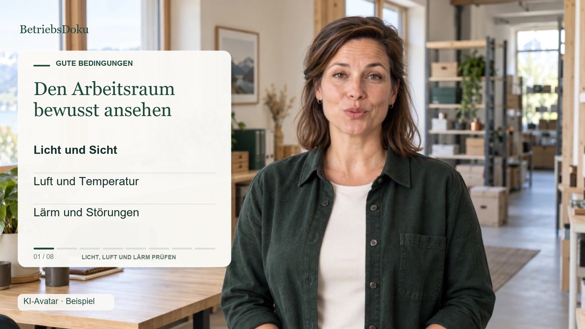 Licht, Luft und Lärm prüfen