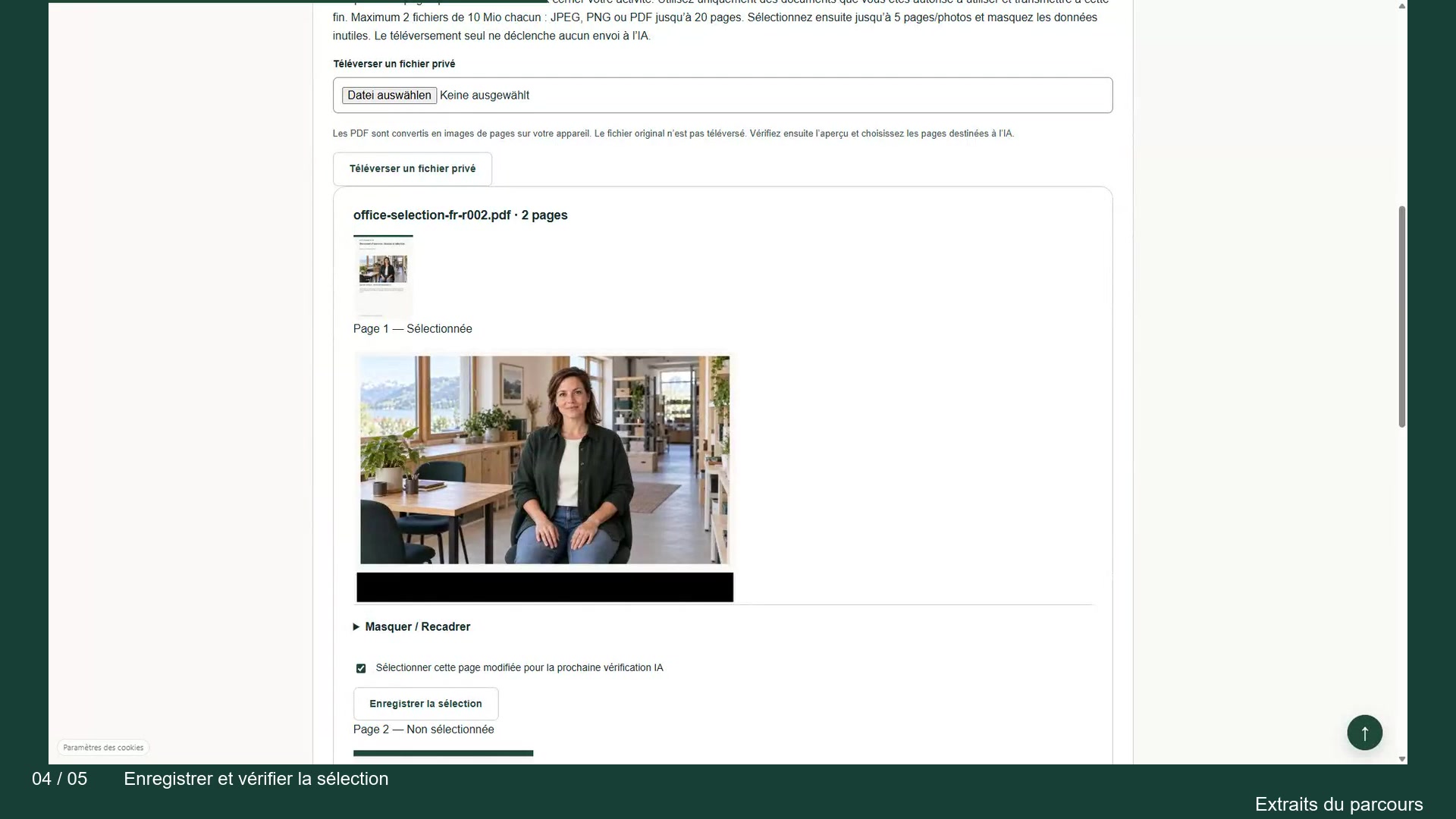 Sélectionner et nettoyer les pages avant la vérification IA